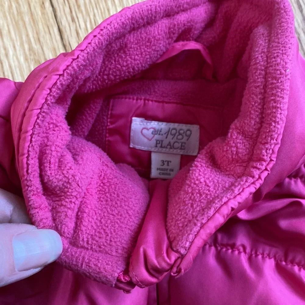 Childrens place 3T bright‎ pink puffer vest fleece lined kids winter outerwear